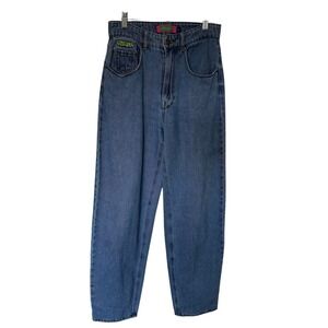 Empyre Baggy Skate Jeans Juniors Size 3 Blue Medium Wash High Rise Embroidered